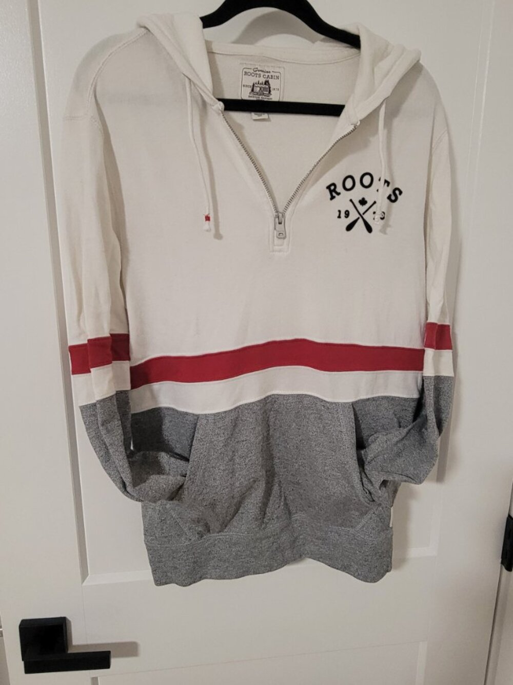 Roots Classic Colorblock Hoodie - Grey/White/Red - Men's XS - Modal Blend - Picture 2 of 4